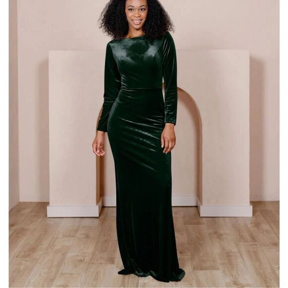 Revelry Gemma Green Velvet Long Sleeve Evening Maxi Dress 0 - Picture 1 of 9